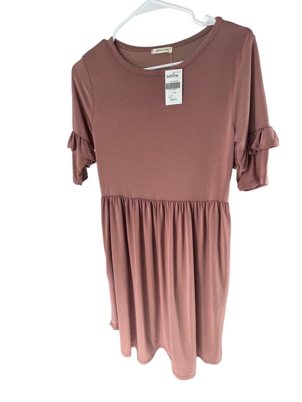 NWT Bohme Yellow Chair Mauve Short Sleeve Ruffle Mini Dress Women's Size Small